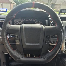 Full Leather Sports Flat Steering Wheel for FORD F150 SVT 2011-2014 Red Strip 