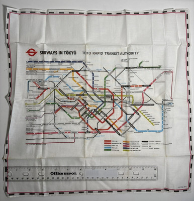 Vintage Tokyo Subway Map Handkerchief Teito Rapid Transit Authority Cotton cloth