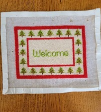 Vintage Christmas Holiday "Welcome" Needlepoint Canvas Finished Blocked