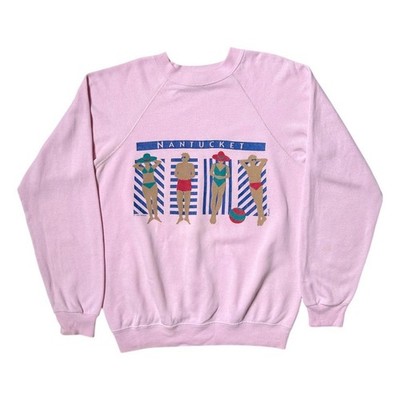 80s vintage Sunbathers Nantucket Sweatshirt Pink Crewneck suntan beach art.