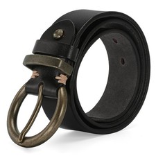Womens 1.5" Leather Belt Large Buckle Vintage Trendy Black L Fits Waist 36-38 