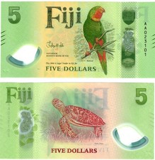 2026 Fiji P125 5 Dollar Banknote UNC Birds Flora Fauna Polymer