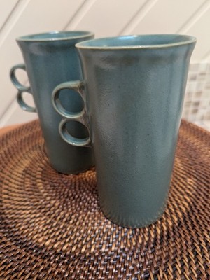 Bennington Pottery Tall Trigger Mugs, Turquoise Blue, 6 in, #1371, Set of 2, EUC