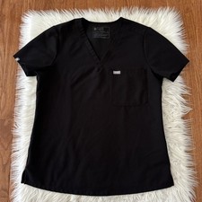 Figs Scrub Top Women  s Medium Black Catarina One Pocket Shirt Nurse Medical Vet