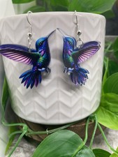 2 Silver-tone Acrylic Hummingbird Retro Boho Earring Set New Free Ship B5269