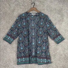 Coolibar UPF 50+ Swim Cover-up Shawl Kimono Medium paisley print 1/2 sleeve