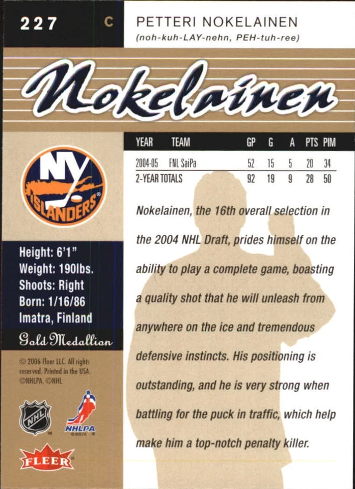 2005-06 Ultra Gold #227 Petteri Nokelainen - HKY - Image 2 of 2