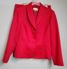 Le Suit Cannes Azalea Red 2 Piece Skirt Suit Womens Sz 14 Career READ DESC