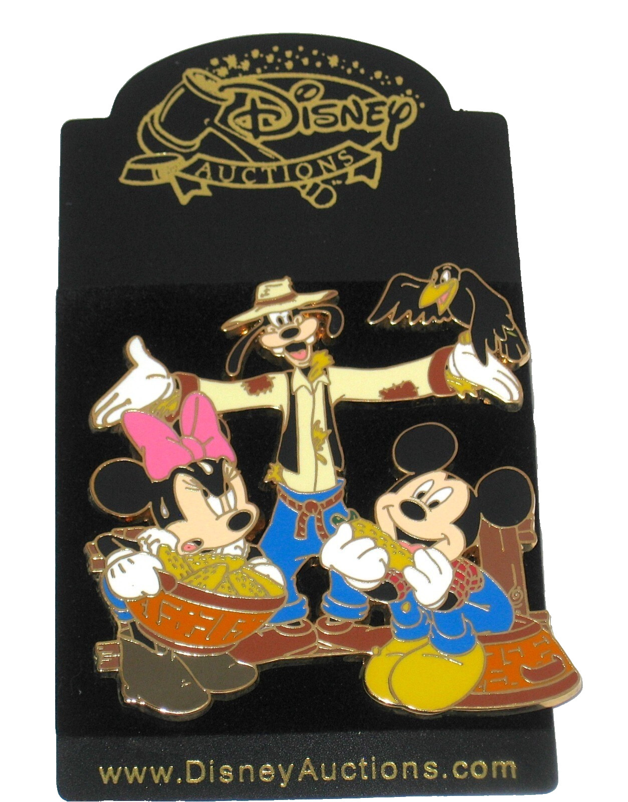LE 100 Disney Auction Pin Mickey Minnie Goofy Scarecrow Crow Autumn Basket NEW