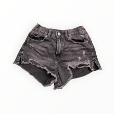 Zara Denim Shorts Girls Size 10 Black Distressed Frayed Cutoff Elastic Waist