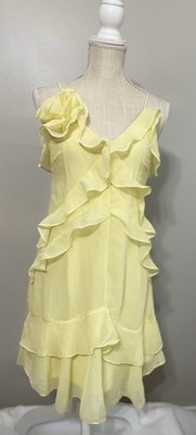 Vero Moda Yellow Ruffle Dress Spaghetti Strap Women s XS