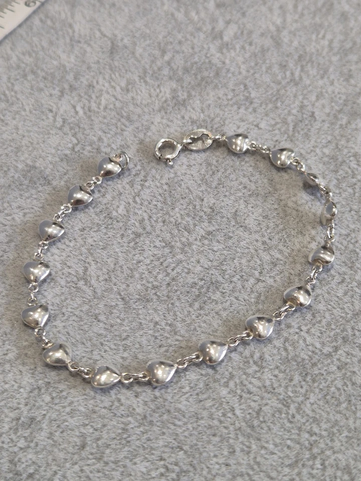 Браслет из чистого серебра с сердечком 7 дюймов - Изображение 2 из 3