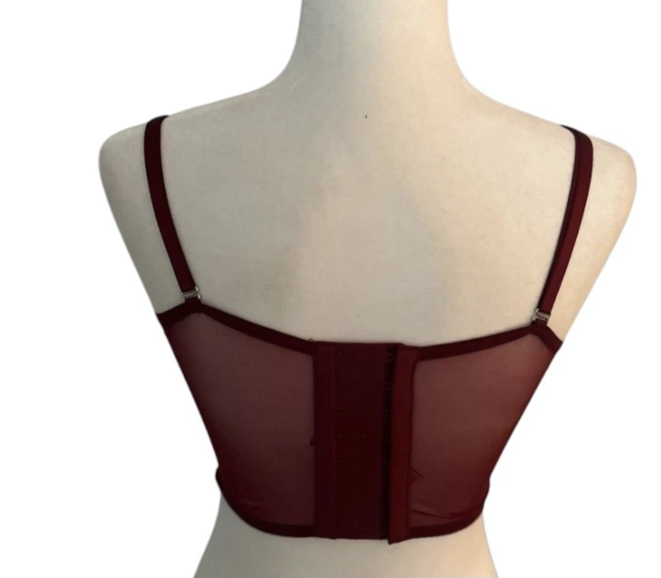 Top Victoria's Secret Dream Angels rojo borgoña encaje ganchillo con deshuesado 32C Foto 3 de 4