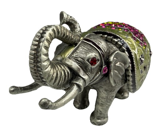 Scatola portagioie elefante smaltata vintage con cristalli, statuina da collezione - molto bella! - Foto 8 di 11