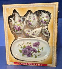 8 piece miniature porcelain tea set with Violets pattern