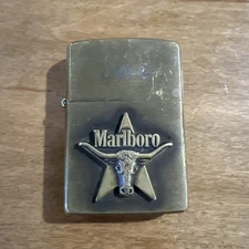 Vtg ZIPPO Marlboro Lighter Brass Longhorn Steer Star Logo Works!