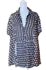 Vintage Lane Bryant Sheer Black with Tan Circle Button-Up Blouse Plus 22/24