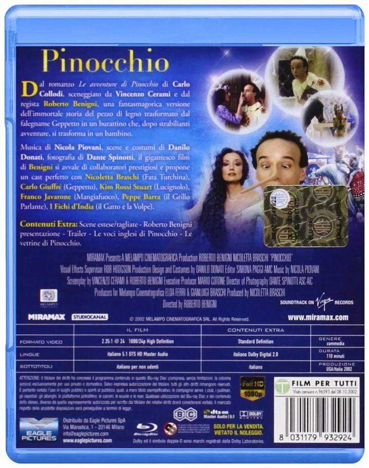 Blu Ray Pinocchio (2002) - Roberto Benigni ⚠️ SPEDIZIONE IMMEDIATA ⚠️.....NUOVO - Immagine 2 di 2