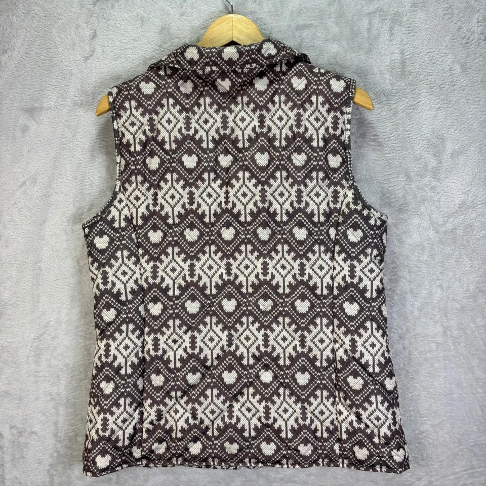 Chaleco acolchado acolchado acolchado Coldwater Creek para mujer M 10-12 marrón crema Fair Isle con cremallera Foto 3 de 4