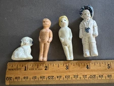 LOT OF SMALL MINIATURE CERAMIC BISUQE DOLL & DOG FIGURINES VINTAGE
