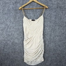 PrettyLittleThing Bodycon Mini Dress Womens 6 Beige Corset Ruched Chain Strap