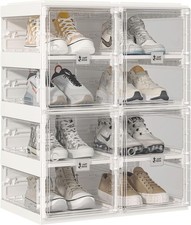 Large Sturdy Stackable Sneaker Cabinet Bins With Magnetic Clear Door 4 Tier
