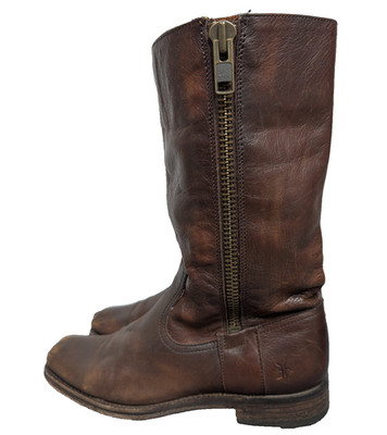 Frye Heath Boots Womens 9B Western Moto Square Toe Zipper Brown Distressed 90s
