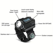 Portable LED Wrist Flashlight Watch USB Rechargeable Compatible with Outdoor Use