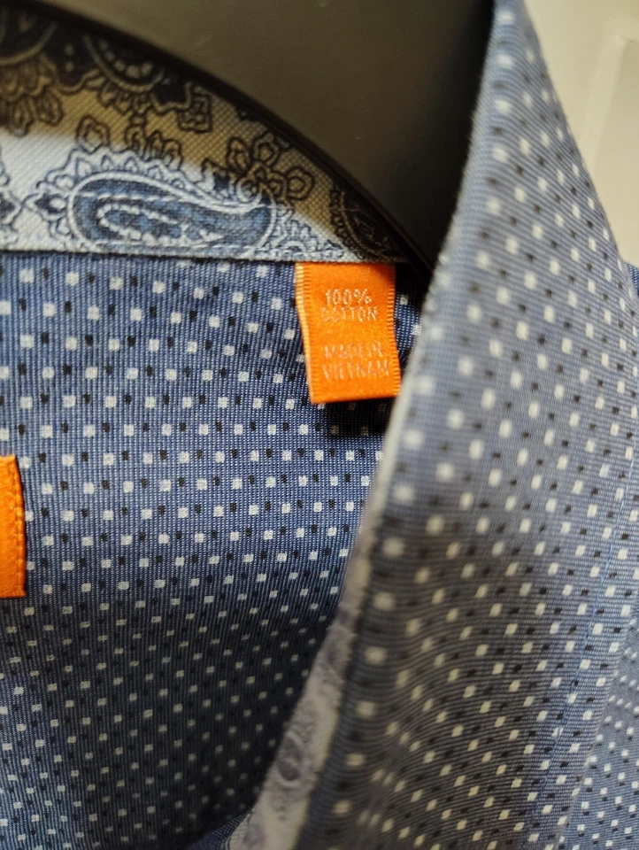 Camisa de vestir Tallia azul y blanco estampado de puntos 100 % algodón talla XL 17 1/2 Foto 4 de 4