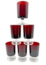 Cristal D'Arques 1970s Luminarc Cavalier Ruby Red Wine Cordial Juice Glass 6 Pcs