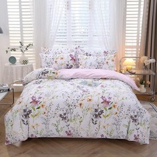Floral Duvet Cover Set Twin Size 3-Pieces Egyptian Cotton Percale Weave Garden