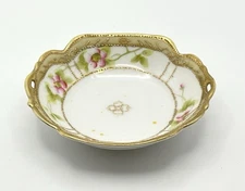 Vintage Hand-Painted Nippon Salt Cellar Trinket Dish Floral with Gold Trim