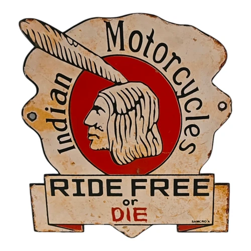 Old Antique Vintage Indian Motorcycle Ad Porcelain Embossed Enamel Sign Board