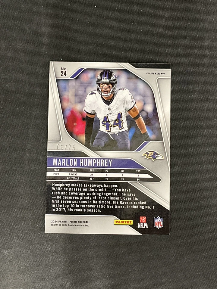 2022 Panini Prizm #24 Marlon Humphrey Green Scope /75 Baltimore Ravens - Image 2 of 2