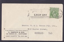 1930 KING GEORGE V 1d PRE-DECIMAL STAMP G. SIMPSON & SON COMMERCIAL COVER #B153