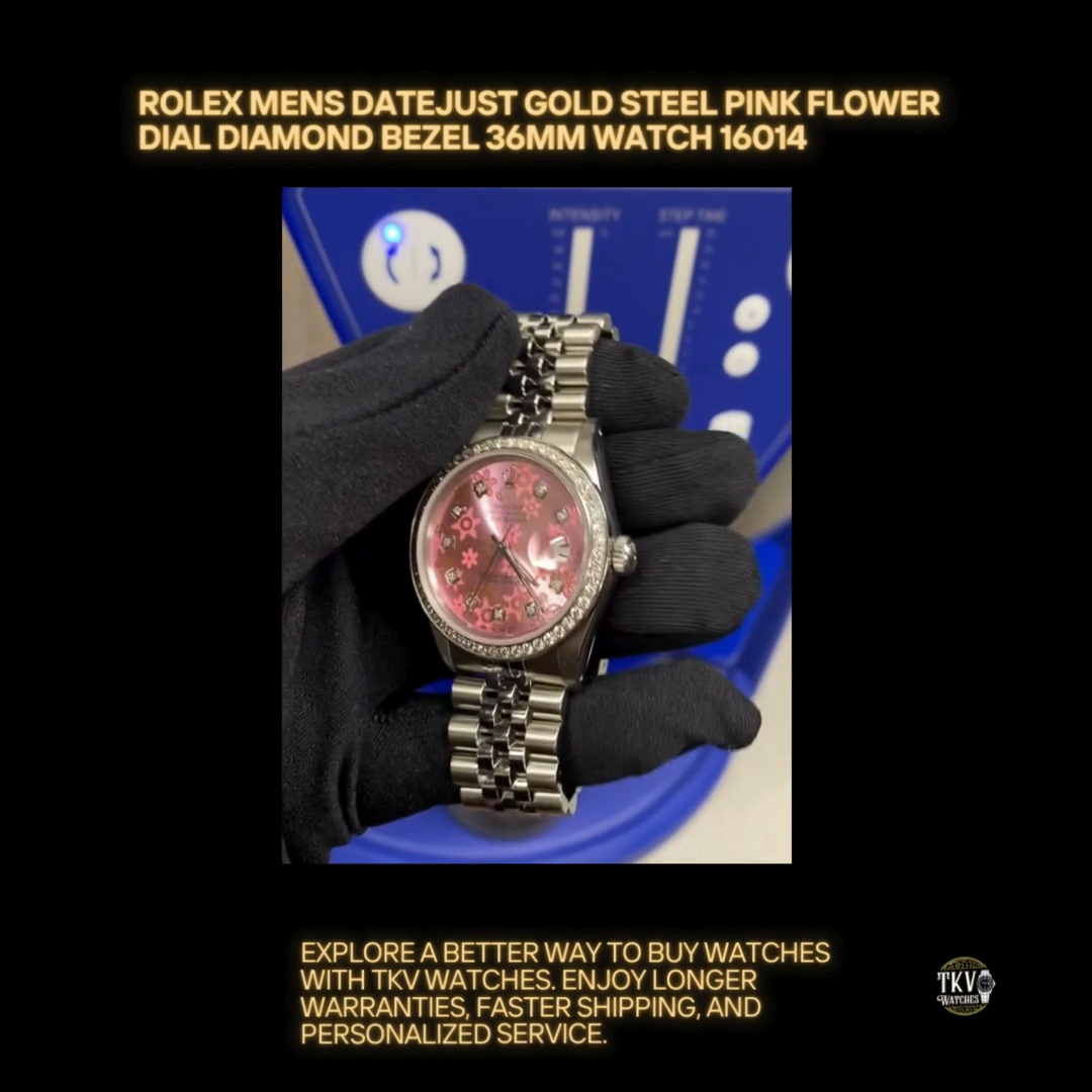 Rolex Womens Datejust Steel Pink Flower Dial Diamond Bezel 36mm