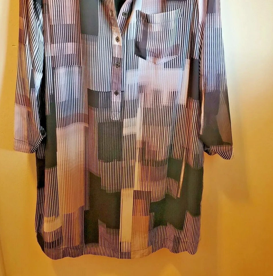 Camisa de vestir Kenneth Cole cuello abotonado rubor XL dos bolsillos laterales fluye gris Foto 2 de 4