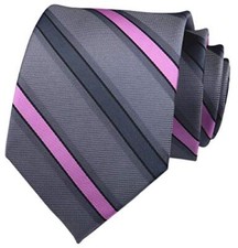 Men's Plaid Check Stripe Ties Pattern Business Formal One Size Grey Pink