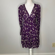 ZARA Womens Mini Dress Size Small Purple Floral Long Sleeve Sheer