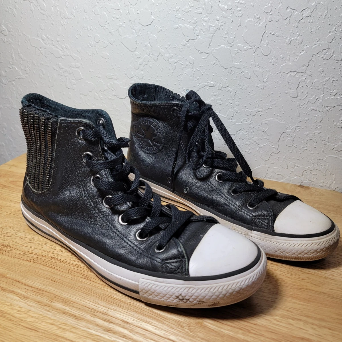 Converse All Star Chuck Taylor Black Leather Zipper Women s US SZ 8 UK 547992C
