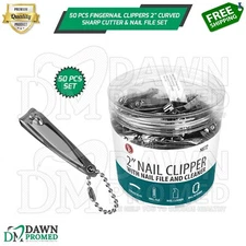 50 Pcs Professional Fingernail Clippers 2" Curved Sharp Cutter & Nail File Set