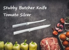 Rada 2 pc Set Stubby Butcher Knife and Tomato Slicer (Silver Handle)