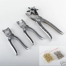 3pc Leather Belt Hole Punch + Eyelet Plier + Snap Button Grommet Setter Tool Kit