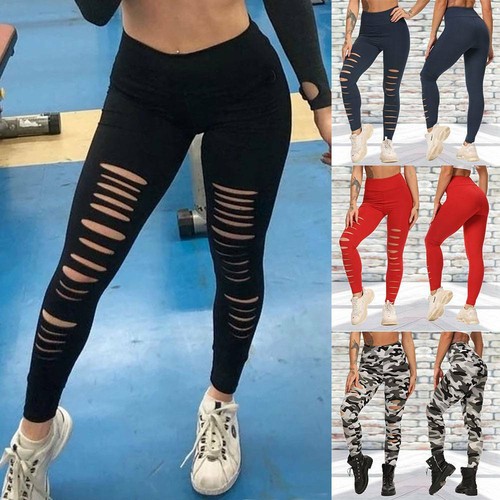 Women High Waist Yoga Pants Ripped 