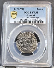 1371-90 SCOTLAND SILVER 1 GROAT ROBERT II NGC VF 35 RARE HIGH GRADE