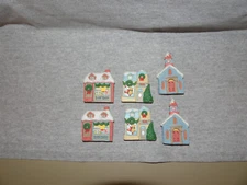Vintage Avon Christmas Refrigerator Magnets - 2 Church 2 Bake Shop 2 Toy Shop