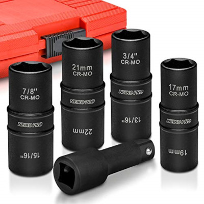 NEIKO 02282B 1/2'' Drive Impact Socket Set | Flip Socket Set | 5 Piece Thin Wall