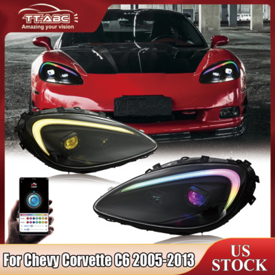 For 2005-2013 Chevy Corvette C6 RGB LED Sequential Signal Projector Headlights