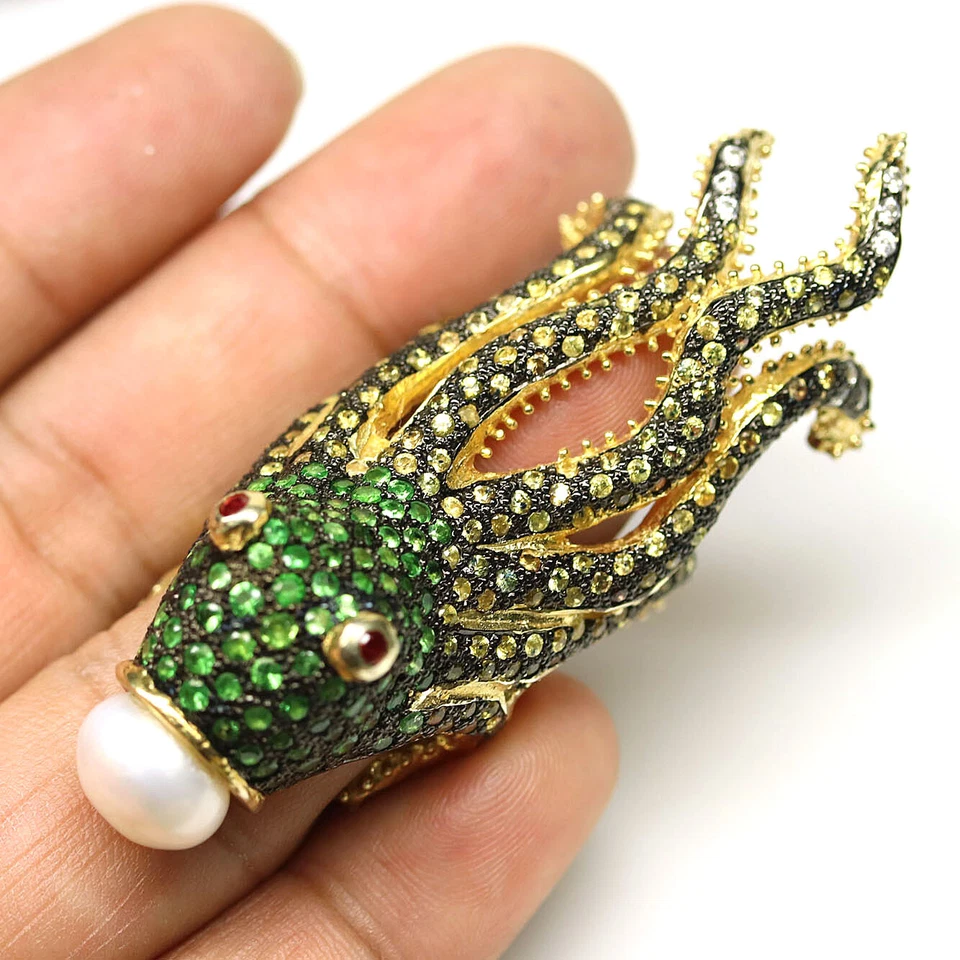 925 Silver White Pearl, Tsavorite, Ruby & Sapphire Jewelry Ring Size 4.5 - Image 2 of 4