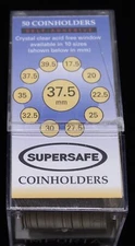 37.5mm - 50 SELF ADHESIVE 2x2 FLIP HOLDERS FOR COINS 37.5mm in DIAMETER